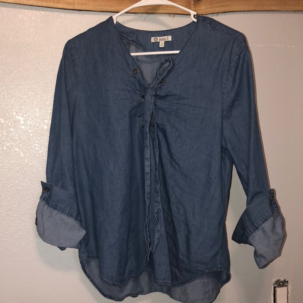 Denim blue laced top